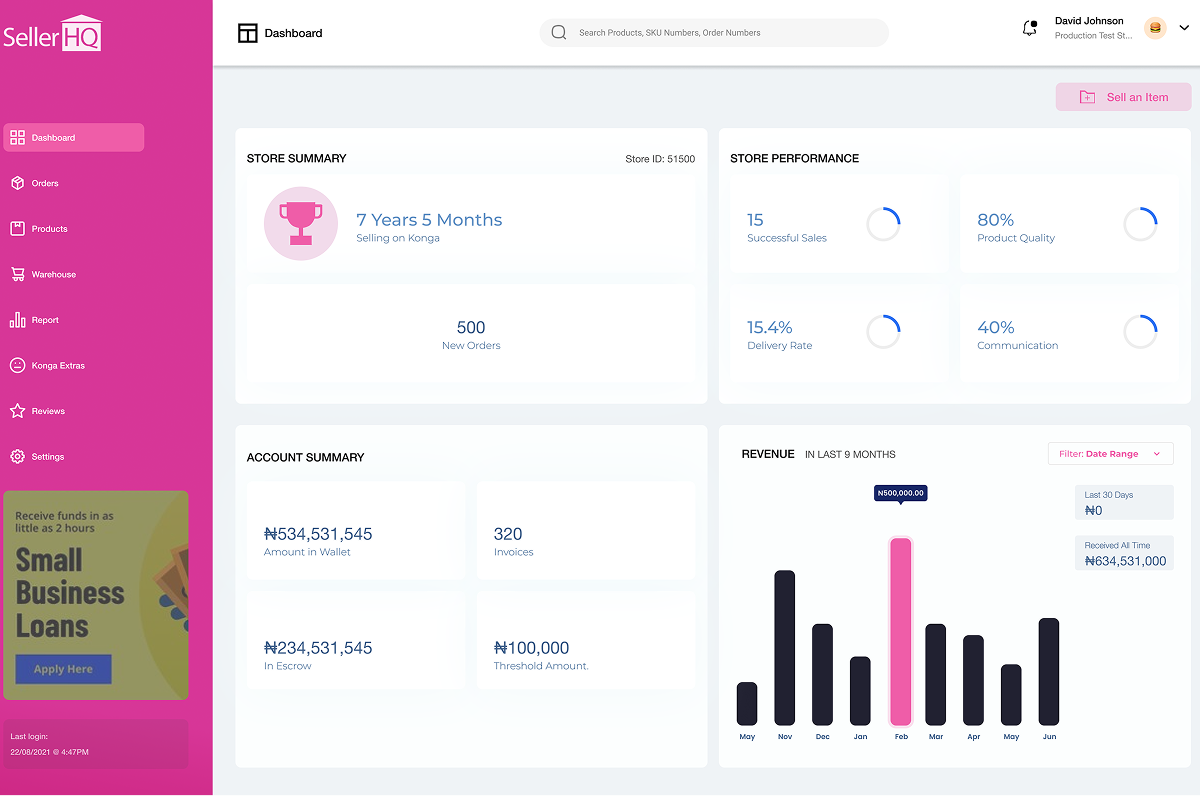 Seller HQ dashboard